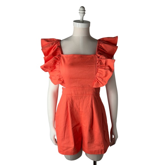 Flying Tomato Pants - Flying Tomato Orange Ruffle Cut-Out Romper IP7584DG Small Summer Festival